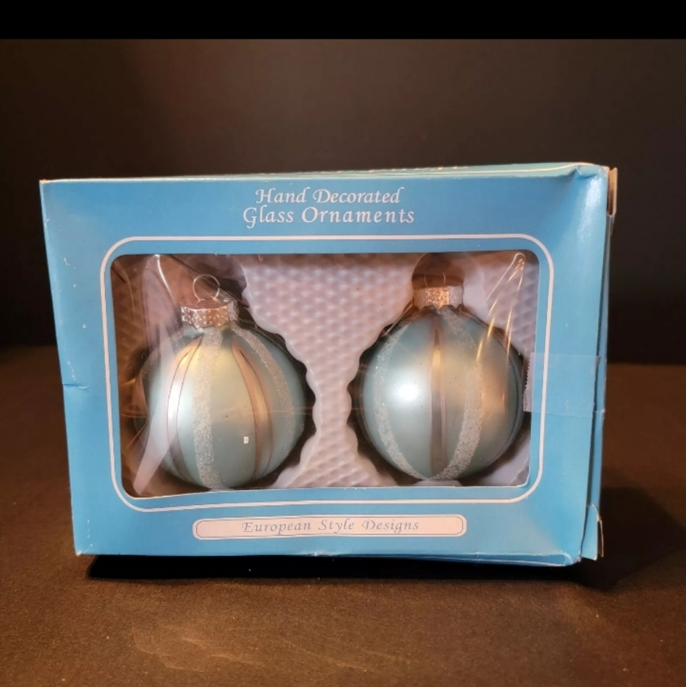 MCM Glass Christmas Ornaments 2 Pack Blue